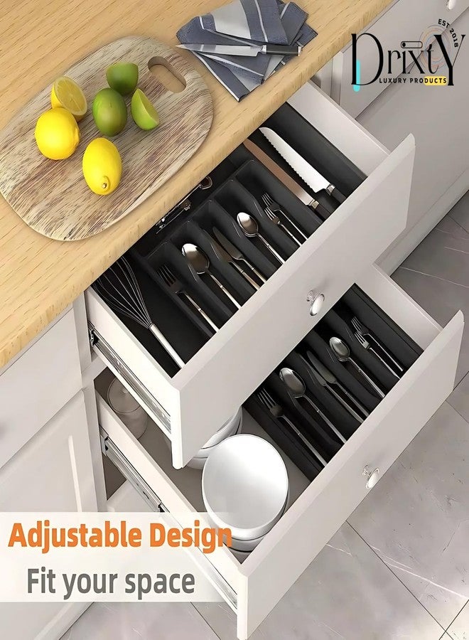 DRIXTY Expandable Cutlery Tray Plastic Drawer Holder To Store Organize Spoons Toiletries For Home Kitchen,Bed,Multipurpose Cutlery Organizer Tray/Store Plate For Modular Kitchen-Utensils (Black) - Image 2